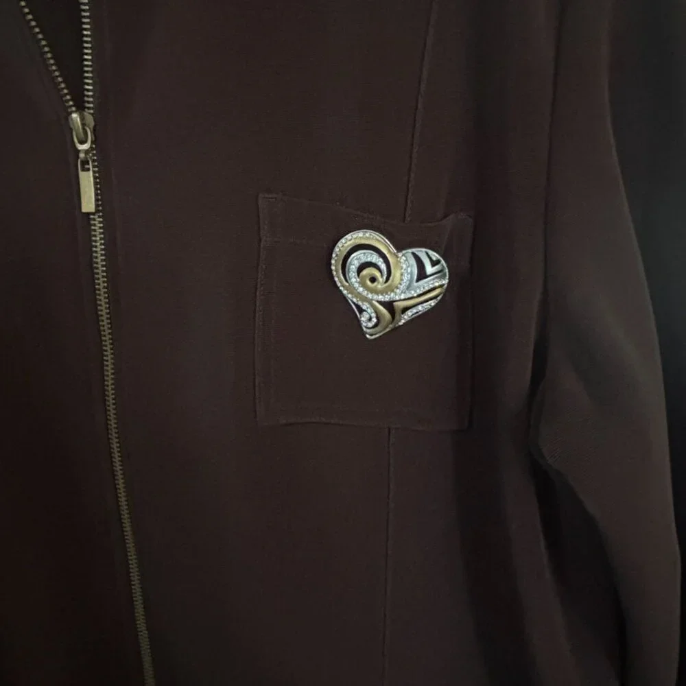 Chicos Brown Zip Up Jacket Decorative Heart Patch Size 3 XL 16 18 - Picture 3 of 10